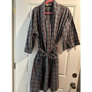 Vintage Good Night Robe Mens One Size Cotton Plaid Lounge 80’s Tv Dad Core